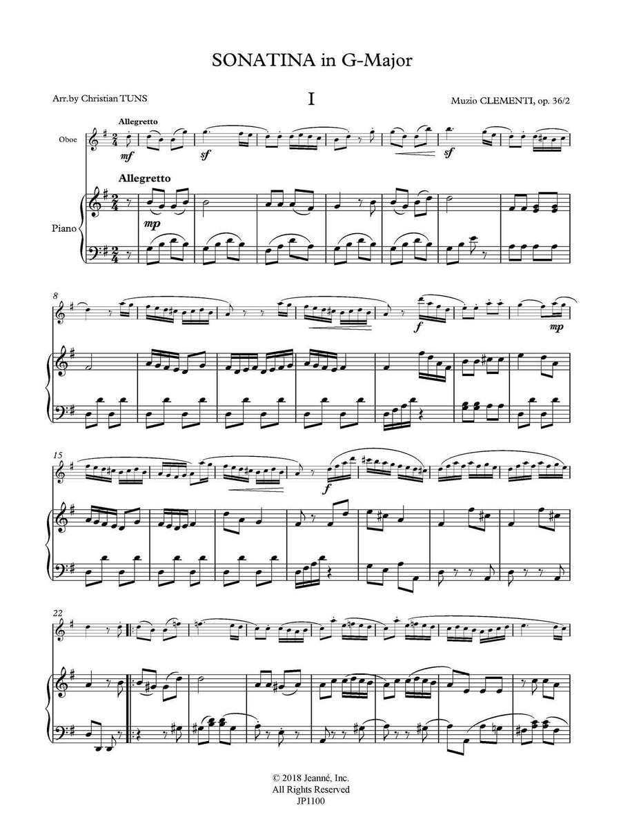 Clementi (Tuns): Sonatina in G Major, op. 36, no. 2 arr. for oboe