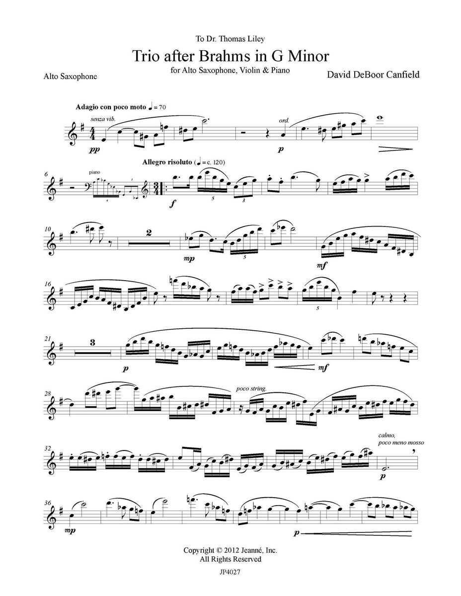 その他 Canfield Guide to Classical Recordings Canfield: Trio after Brahms for Alto Saxophone, Violin and