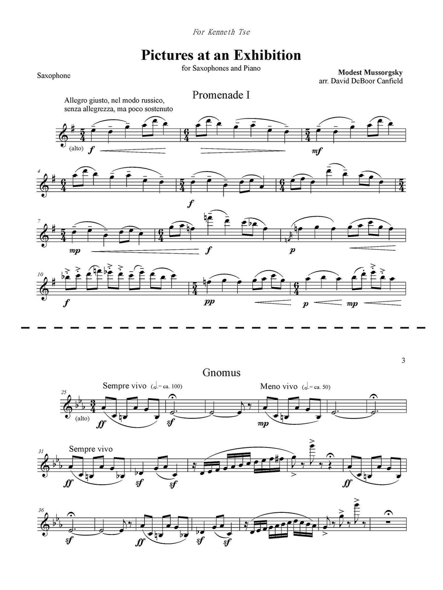 Mussorgsky (Canfield): Pictures at an Exhibition, saxophone and