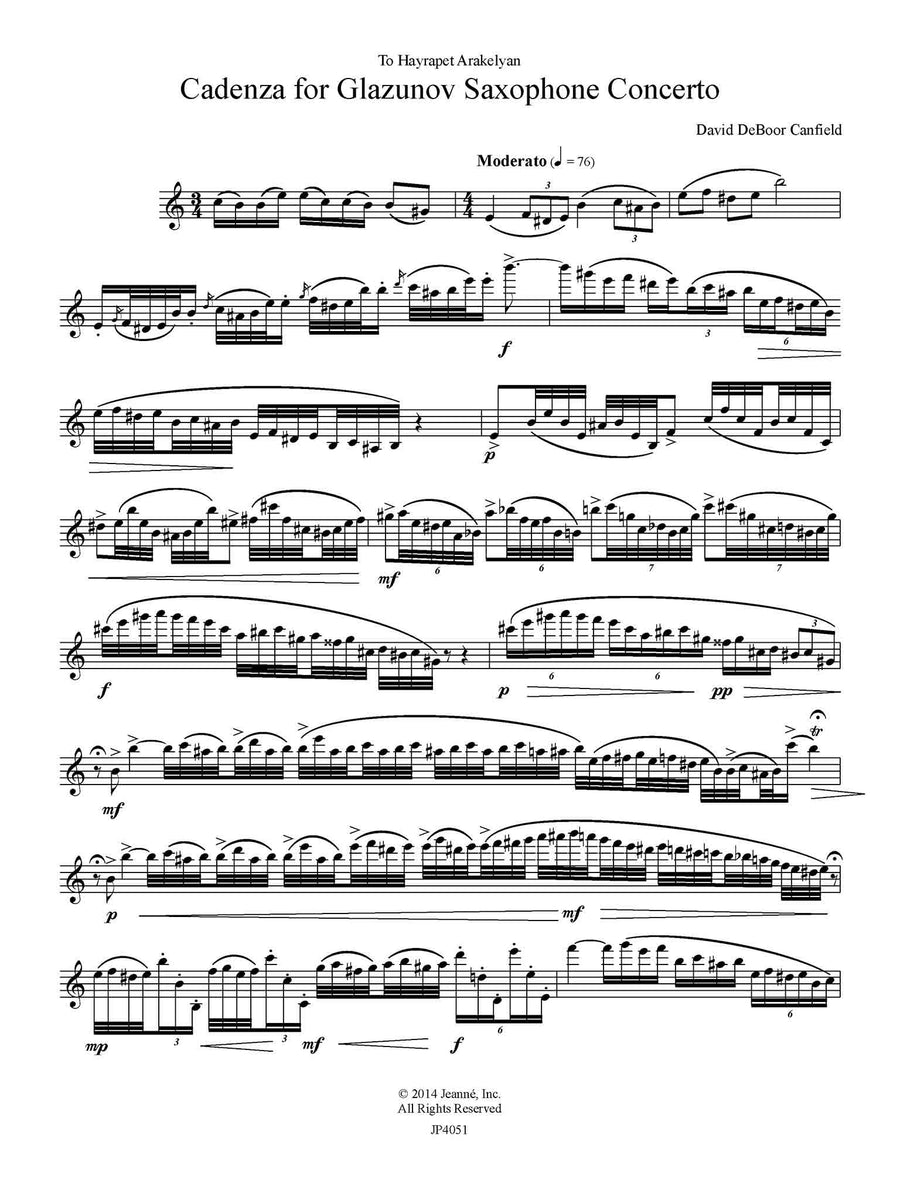 Canfield: Cadenza for Glazunov Saxophone Concerto – Jeanne-Inc