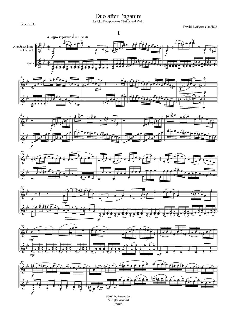 Canfield: Duo alla Paganini for alto saxophone or clarinet and