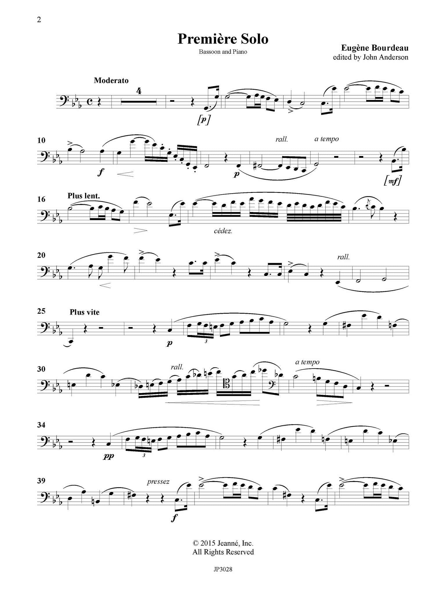 Bourdeau Premiere Solo for Bassoon and Piano JeanneInc